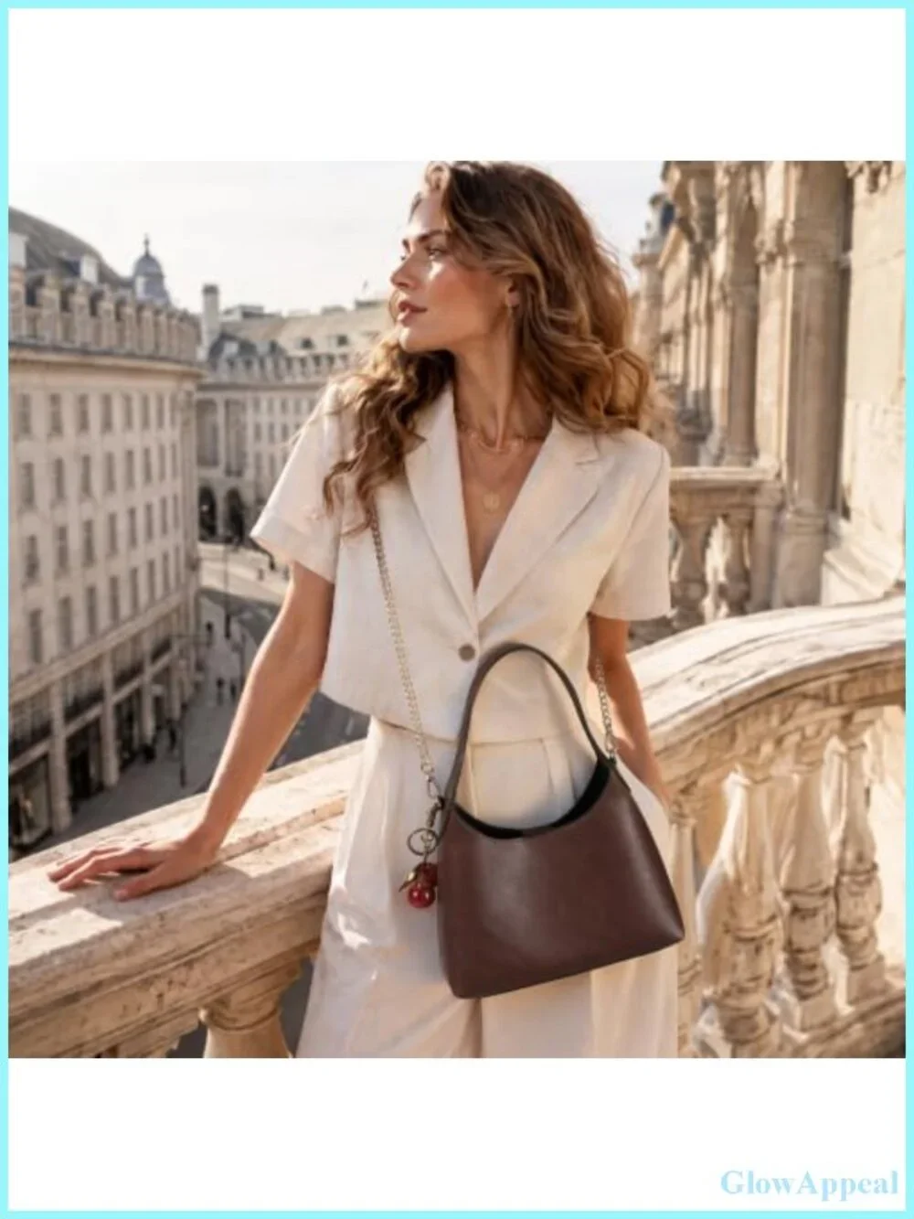Small Hobo Bag for Women Faux Leather Chain Shoulder Purse Cherry Tote Handbag